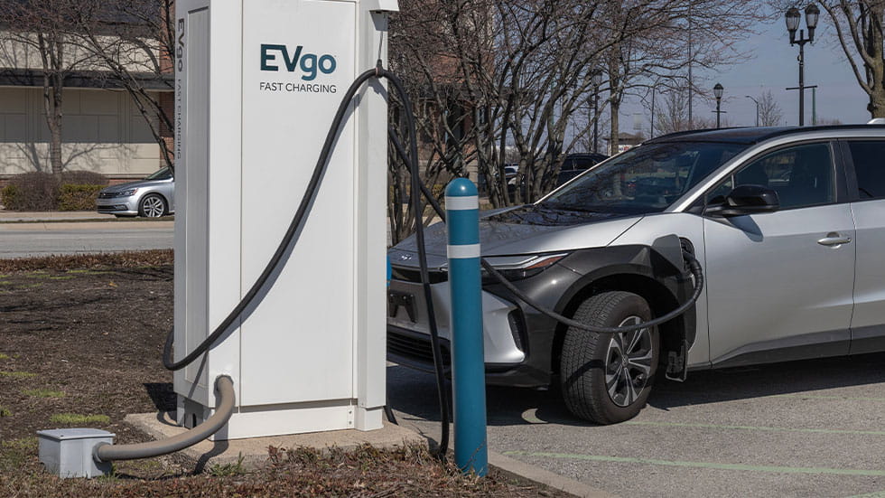 Electric car charging at EVgo charging station