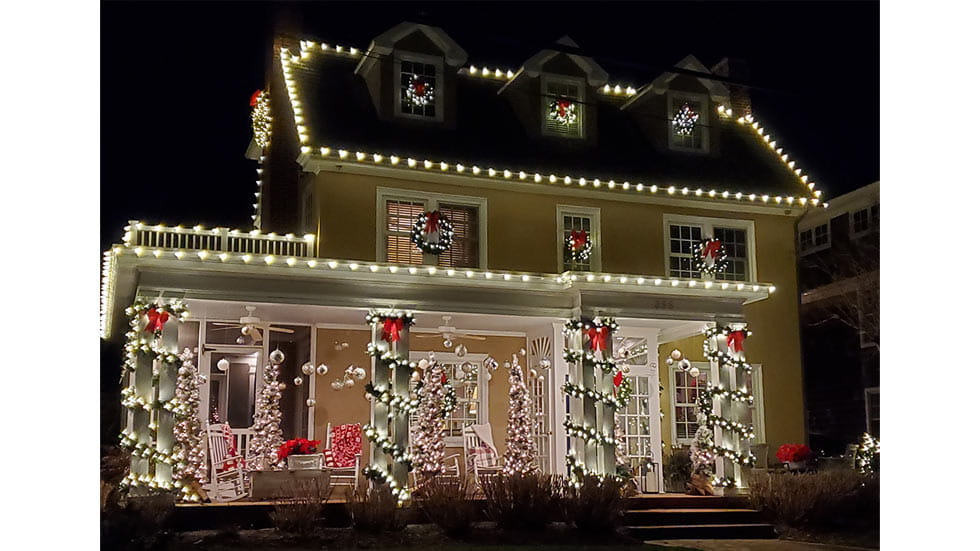 Home decorated in Christmas lists in Lewes, Delaware