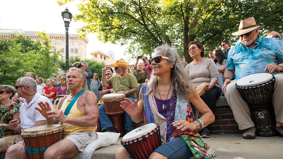 Drum circle at Pritchard Park in Asheville, NC