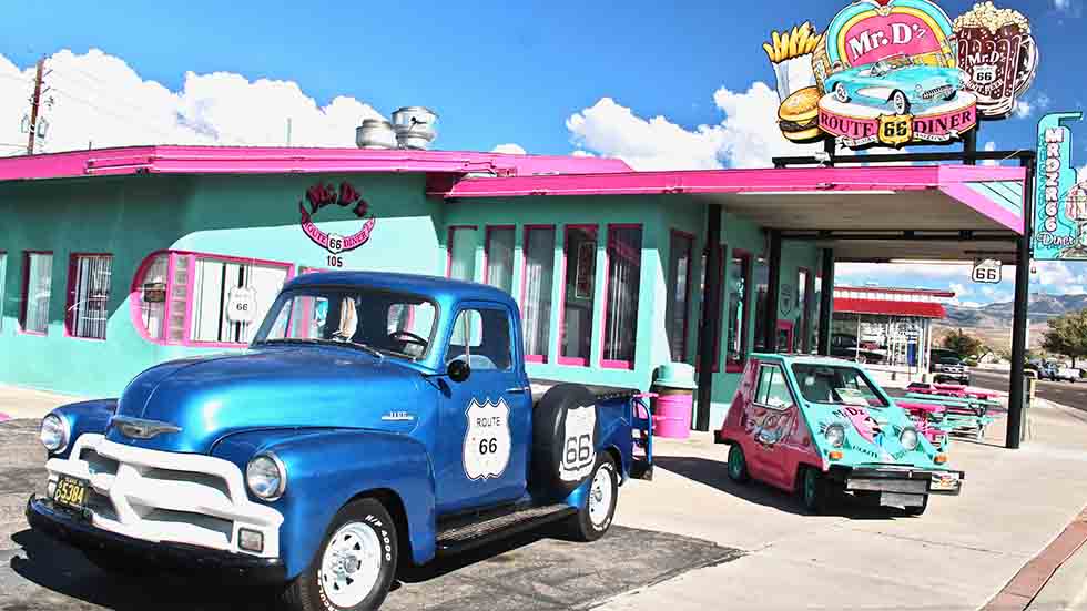 AZ Route 66 Near the end of the Mother Road in Arizona, Mr. D'z diner hugs Route 66 in Kingman. Photo by Michael Milne