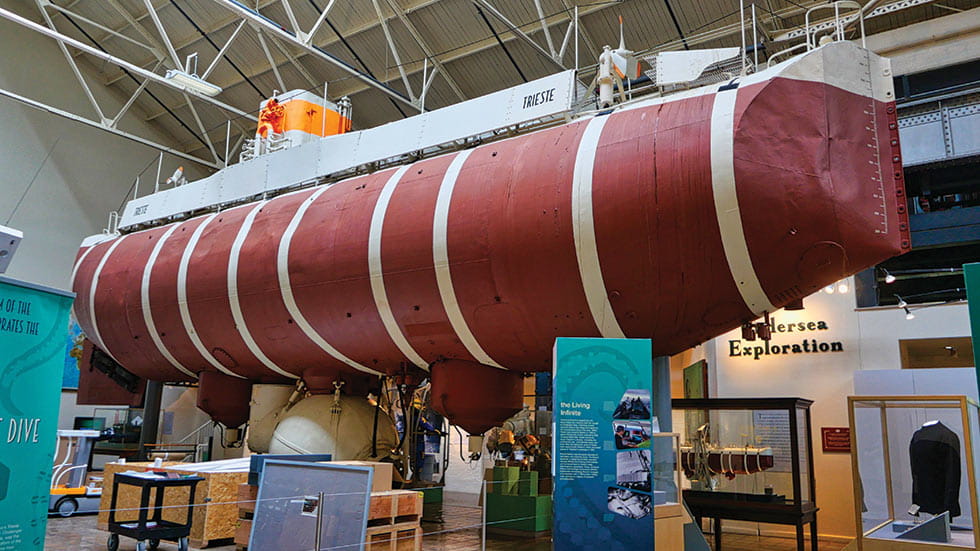  The bathyscaphe Trieste, which traveled to the bottom of the Mariana Trench