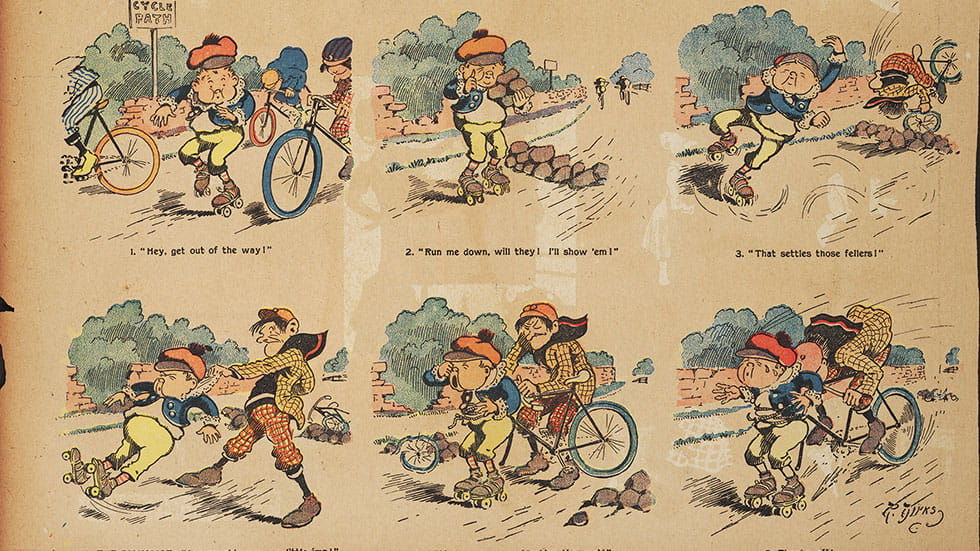 The comic strip The Katzenjammer Kids was created by Rudolph Dirks in 1897 and later drawn by Harold Knerr. This strip was first published in the late 1890s. Courtesy of San Francisco Academy of Comic Art Collection, The Ohio State University, Billy Ireland Cartoon Library & Museum