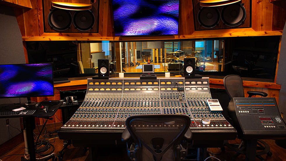 The Church Studio soundboard and recording room