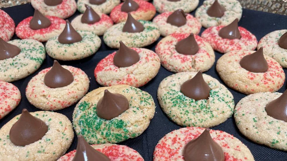 Peanut Butter Blossoms with Red & Green Sprinkles