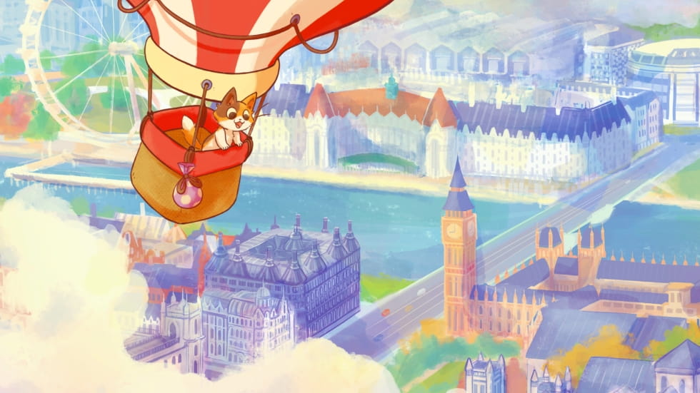 KeeKee Floating Over London in a Hot Air Balloon