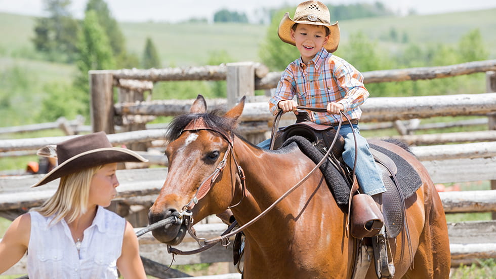 Child riding a horse at a dude ranch