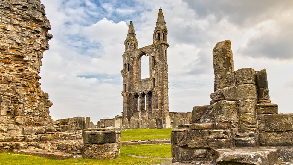 Ruins of the medieval cathedral in St. Andrews, Scotland
