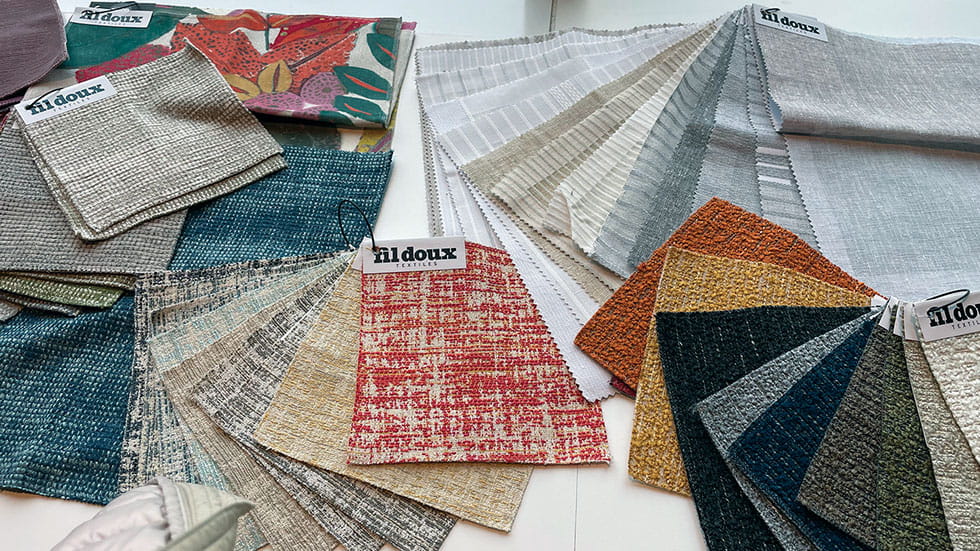 Fabric swatches are among the interior design collections in the Travelers Library. Photo by Stacy Tillilie