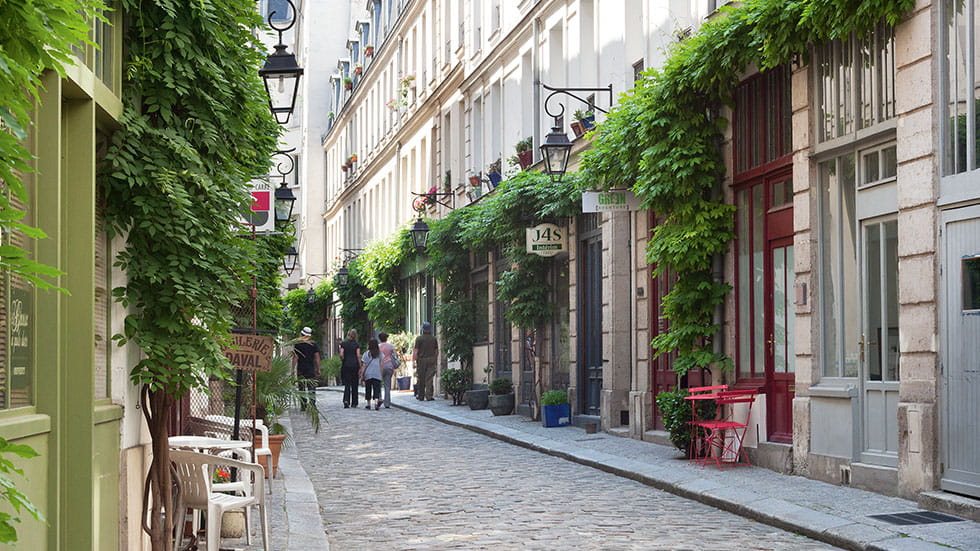Walking down a Paris street.