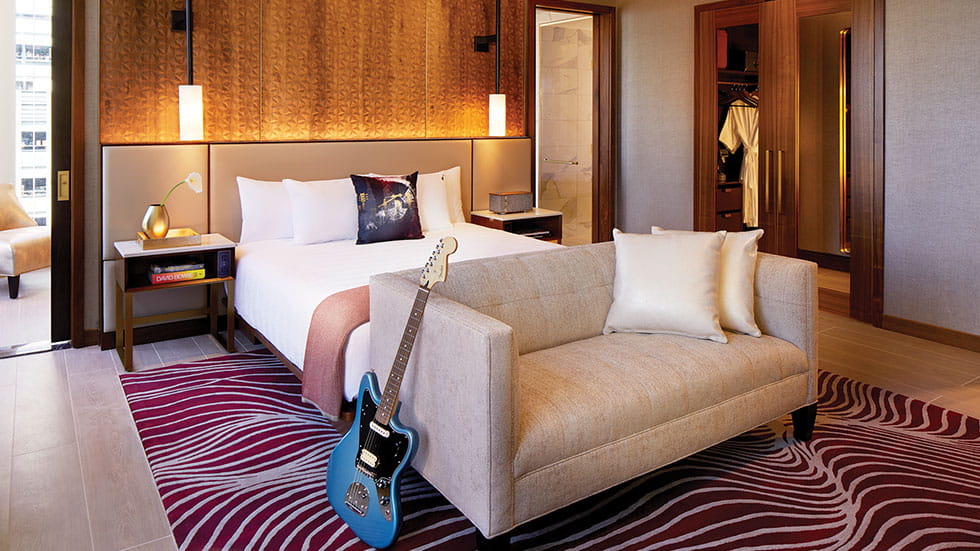 Guests can borrow a guitar, amp and headphones as part of Hard Rock Hotel’s Sound of Your Stay package
