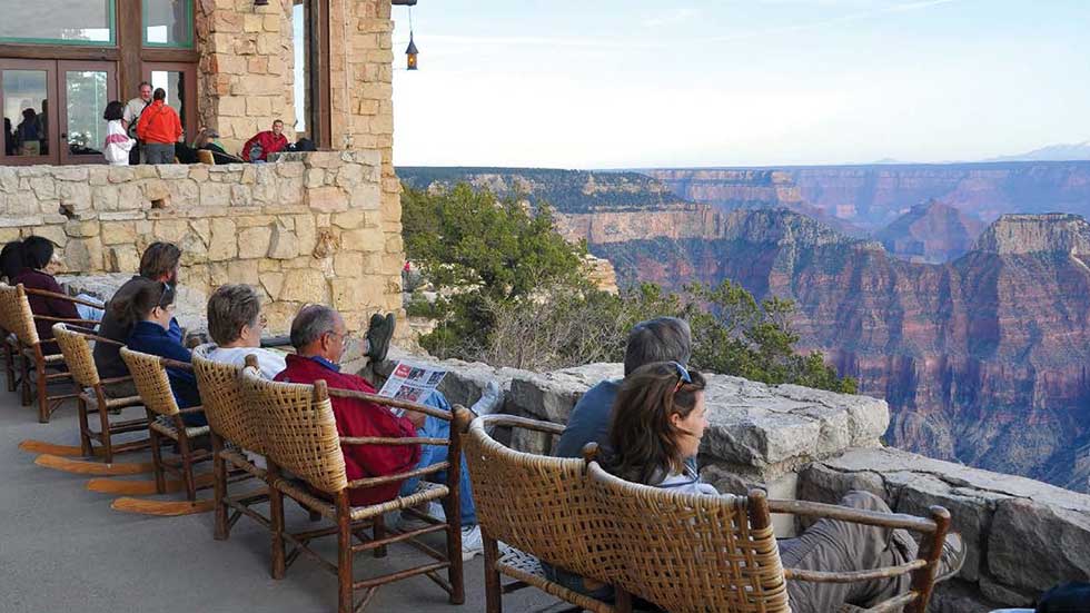 View from the patio of Grand Canyon Lodge at the canyon’s North Rim